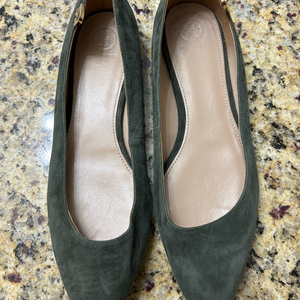 Tory Burch Dark Green Suede Flats